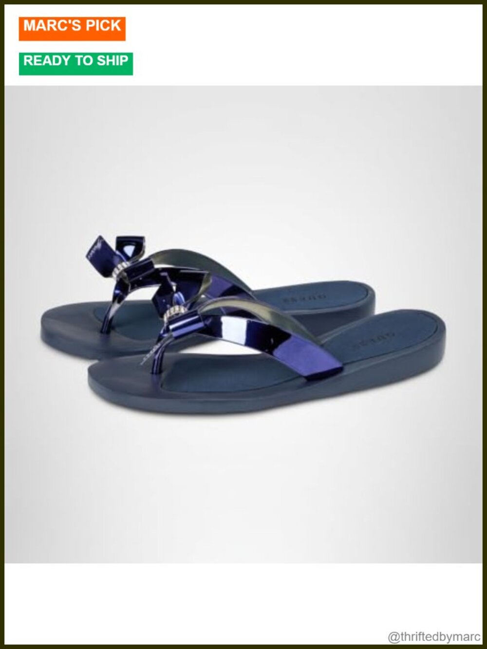 Women's Slip-On Bow Flip Flop Sandals Flat Tutu Navy